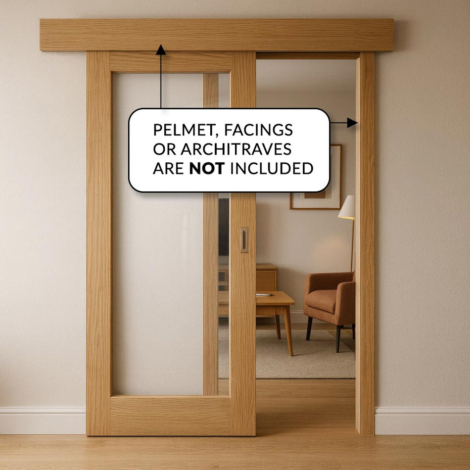 Bespoke Thruslide Surface Full Pane Oak Door - Clear Glass - Sliding Door and Track Kit - Prefinished