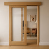 Bespoke Thruslide Surface Full Pane Oak Door - Clear Glass - Sliding Door and Track Kit - Prefinished