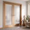 Pattern 10 Oak Internal Door Pair - Full Pane Frosted Glass
