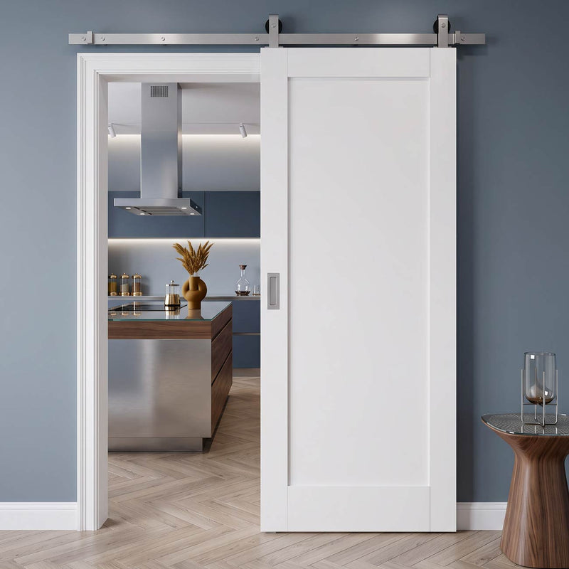 Top Mounted Stainless Steel Sliding Track & Door - Pattern 10 Style Panel Internal Door - White Primed