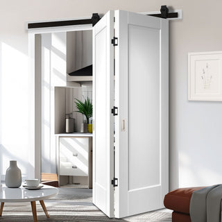 Image: SpaceEasi Top Mounted Black Folding Track & Double Door - Pattern 10 Style Panel 2+0 - White Primed