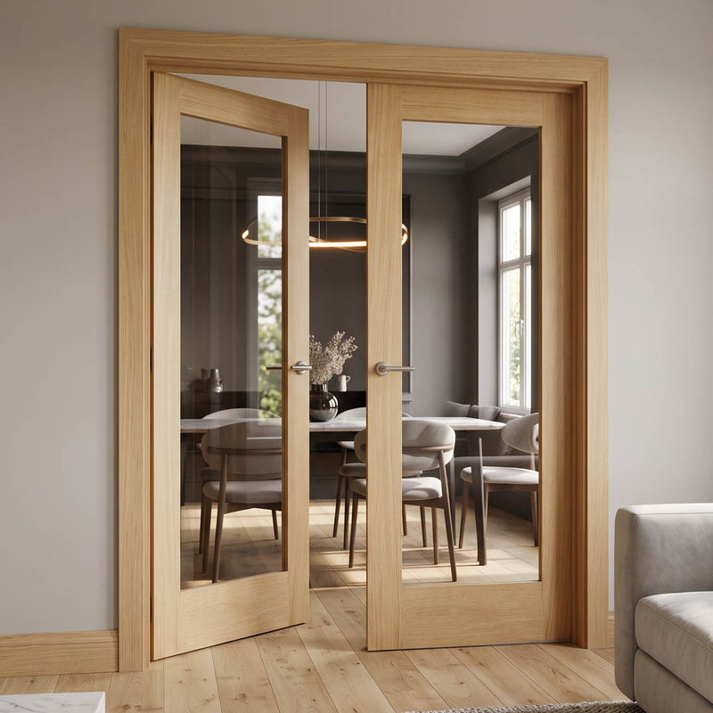 Pattern 20 Oak Internal Door Pair - Clear Glass