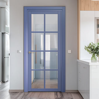 Image: Perth 8 Pane Solid Wood Internal Door UK Made DD6318G - Clear Glass - Eco-Urban® Heather Blue Premium Primed