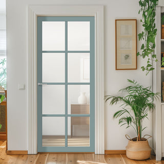 Image: Perth 8 Pane Solid Wood Internal Door UK Made DD6318G - Clear Glass - Eco-Urban® Sage Sky Premium Primed