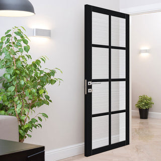 Image: Perth 8 Pane Solid Wood Internal Door UK Made DD6318 - Clear Reeded Glass - Eco-Urban® Shadow Black Premium Primed