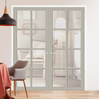 Image: Perth 8 Pane Solid Wood Internal Door Pair UK Made DD6318 - Clear Reeded Glass - Eco-Urban® Mist Grey Premium Primed