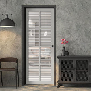 Image: Perth 8 Pane Solid Wood Internal Door UK Made DD6318 - Clear Reeded Glass - Eco-Urban® Mist Grey Premium Primed