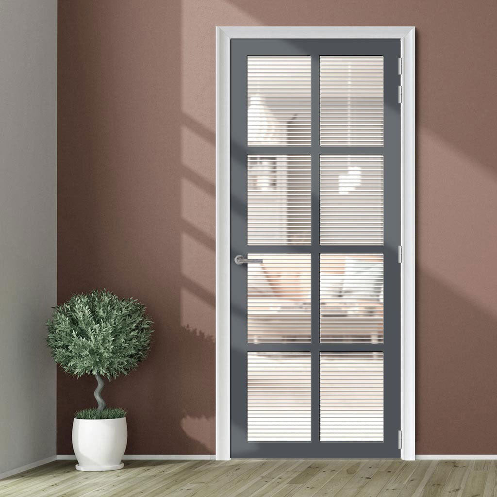 Perth 8 Pane Solid Wood Internal Door UK Made DD6318 - Clear Reeded Glass - Eco-Urban® Stormy Grey Premium Primed