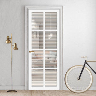 Image: Perth 8 Pane Solid Wood Internal Door UK Made DD6318 - Clear Reeded Glass - Eco-Urban® Cloud White Premium Primed