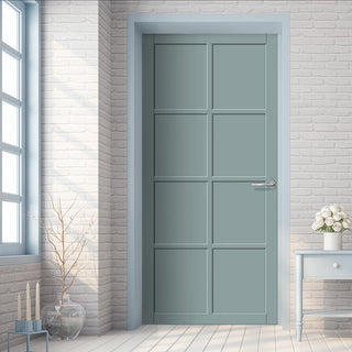 Image: Perth 8 Panel Solid Wood Internal Door UK Made DD6318 - Eco-Urban® Sage Sky Premium Primed