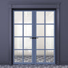 Perth 8 Pane Solid Wood Internal Door Pair UK Made DD6318G - Clear Glass - Eco-Urban® Heather Blue Premium Primed