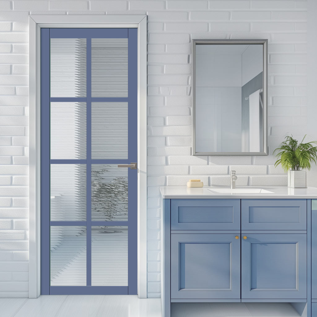 Perth 8 Pane Solid Wood Internal Door UK Made DD6318 - Clear Reeded Glass - Eco-Urban® Heather Blue Premium Primed