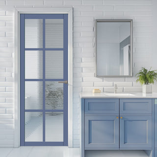 Image: Perth 8 Pane Solid Wood Internal Door UK Made DD6318 - Clear Reeded Glass - Eco-Urban® Heather Blue Premium Primed