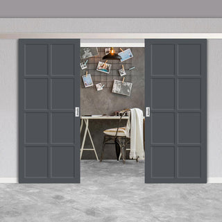 Image: Double Sliding Door & Premium Wall Track - Eco-Urban® Perth 8 Panel Doors DD6318 - 6 Colour Options