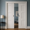 Geo Panelled Double Evokit Pocket Doors - White Primed