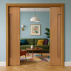 Axis Shaker Oak Double Evokit Pocket Doors - Clear Glass - Prefinished