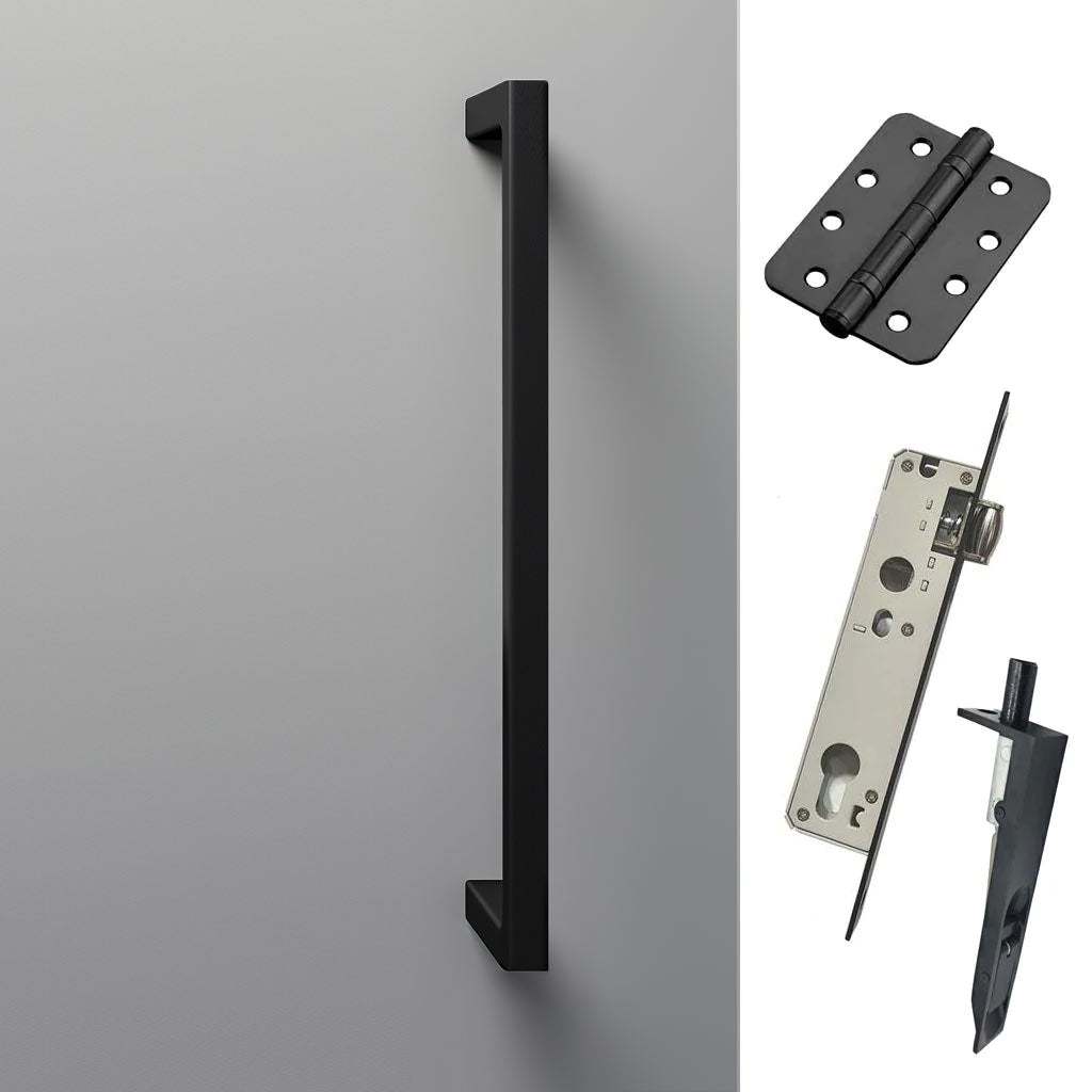 Concord XL 400mm Back to Back Double Door Pull Handle Pack - 6 Radius Cornered Hinges - Matt Black