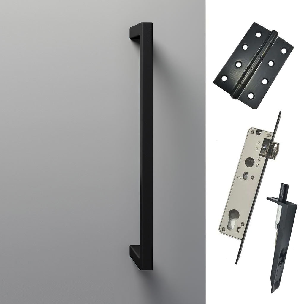 Concord XL 400mm Back to Back Double Door Pull Handle Pack - 6 Square Hinges - Matt Black