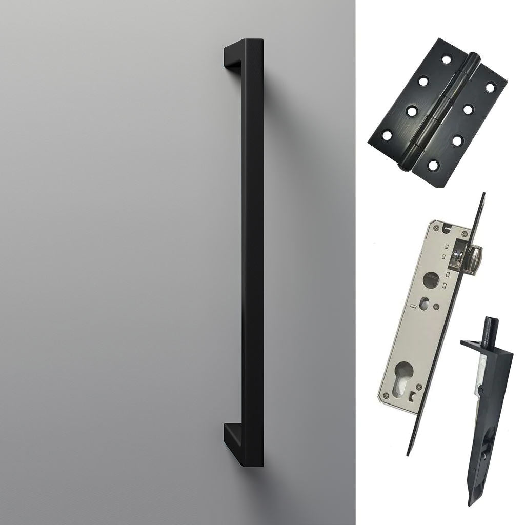 Concord XL 400mm Back to Back Double Door Pull Handle Pack - 8 Square Hinges - Matt Black