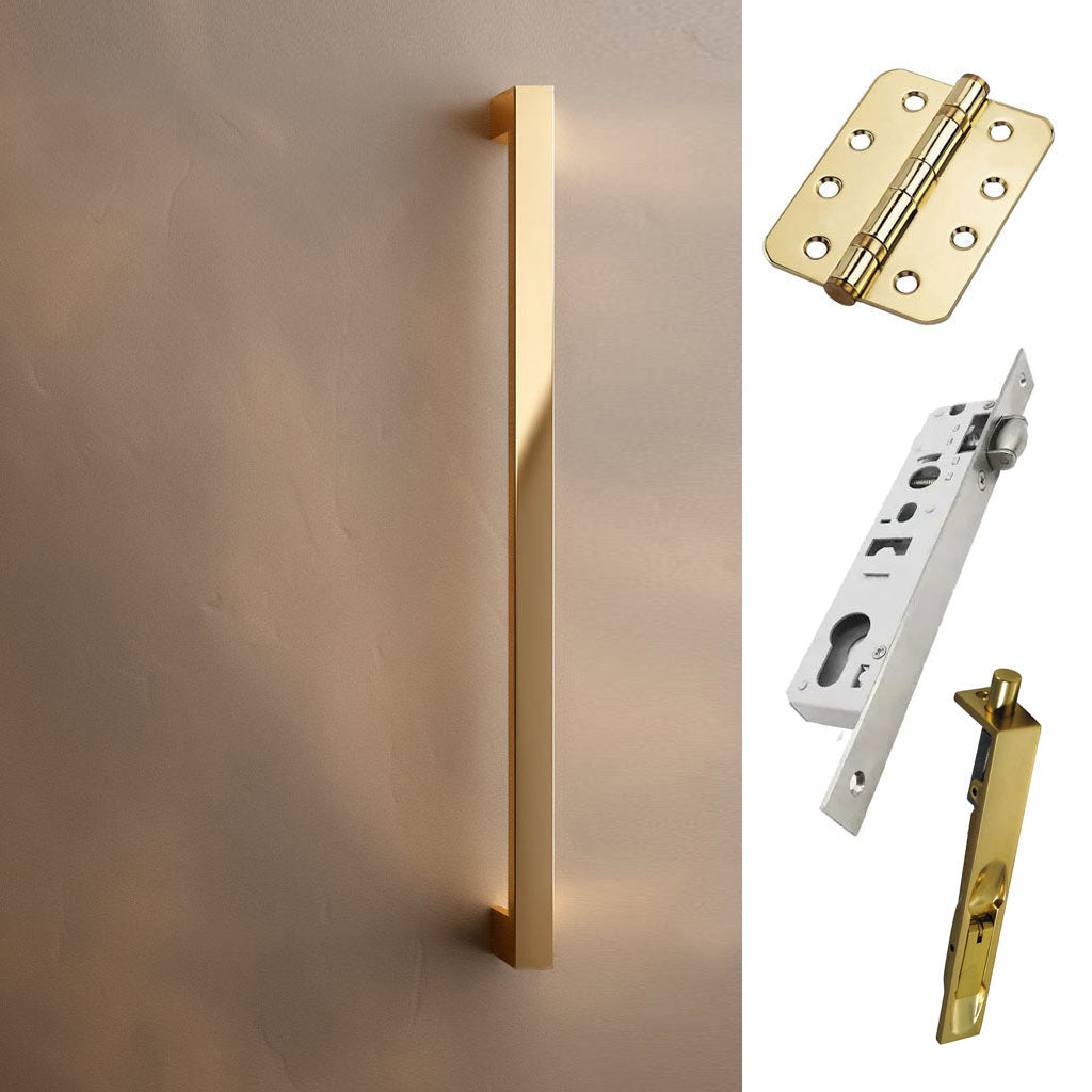 Concord XL 400mm Back to Back Double Door Pull Handle Pack - 6 Radius Cornered Hinges - Polished Gold Finish