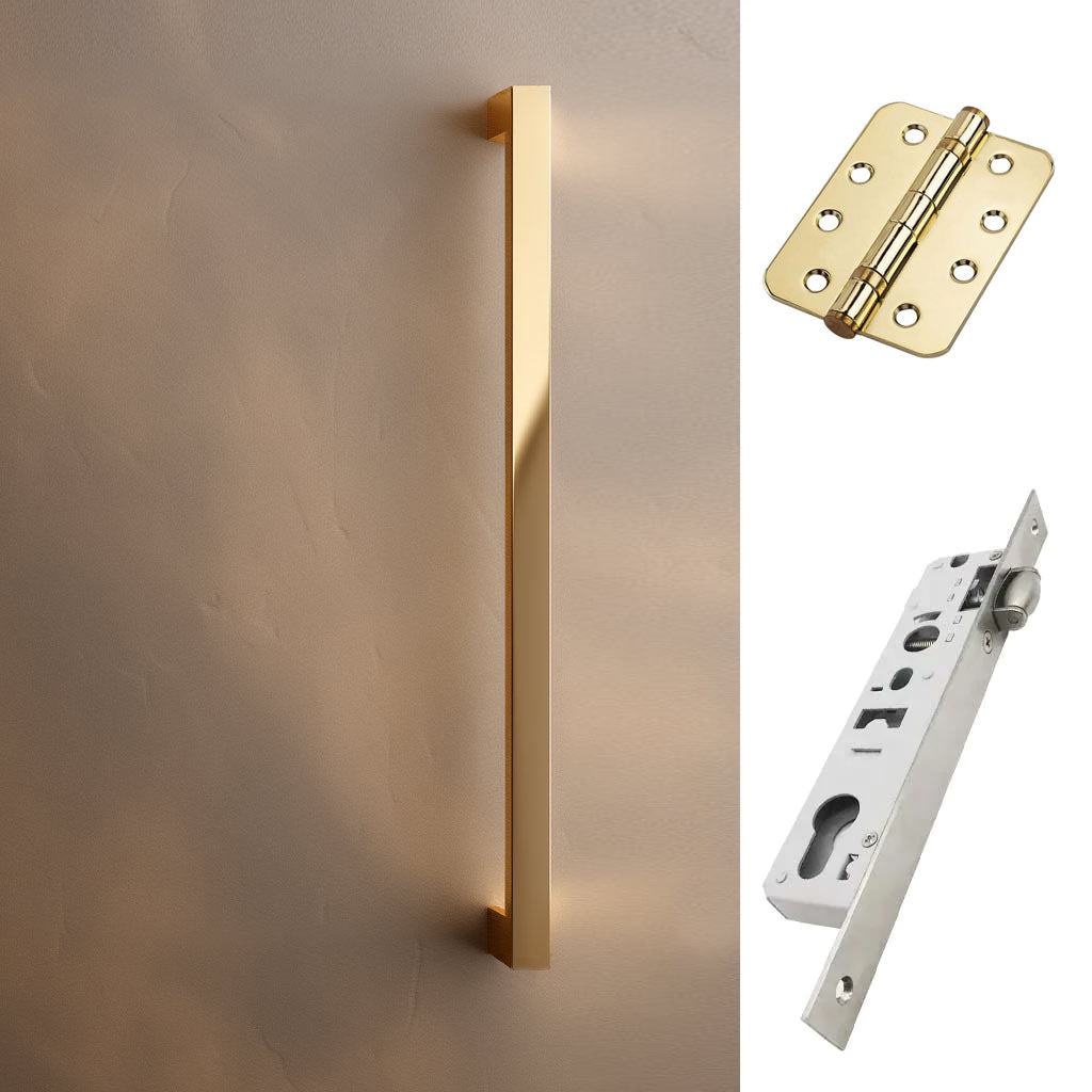 Concord XL 400mm Back to Back Pull Handle Pack - 3 Radius Cornered Hinges - Polished Gold Finish