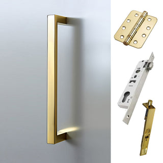 Image: Concord 280mm Back to Back Double Door Pull Handle Pack - 8 Radius Cornered Hinges - Polished Gold Finish