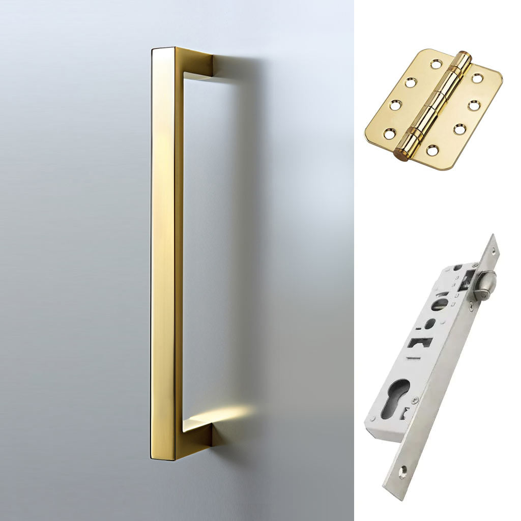 Concord 280mm Back to Back Pull Handle Pack - 3 Radius Cornered Hinges - Polished Gold Finish