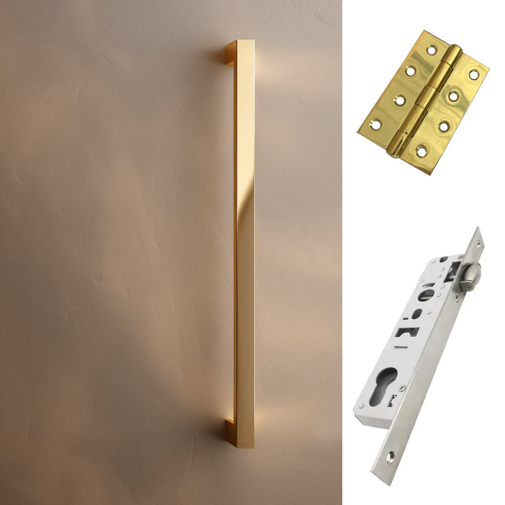 Concord XL 400mm Back to Back Pull Handle Pack - 3 Square Hinges - Polished Gold Finish