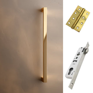 Image: Concord XL 400mm Back to Back Pull Handle Pack - 3 Square Hinges - Polished Gold Finish