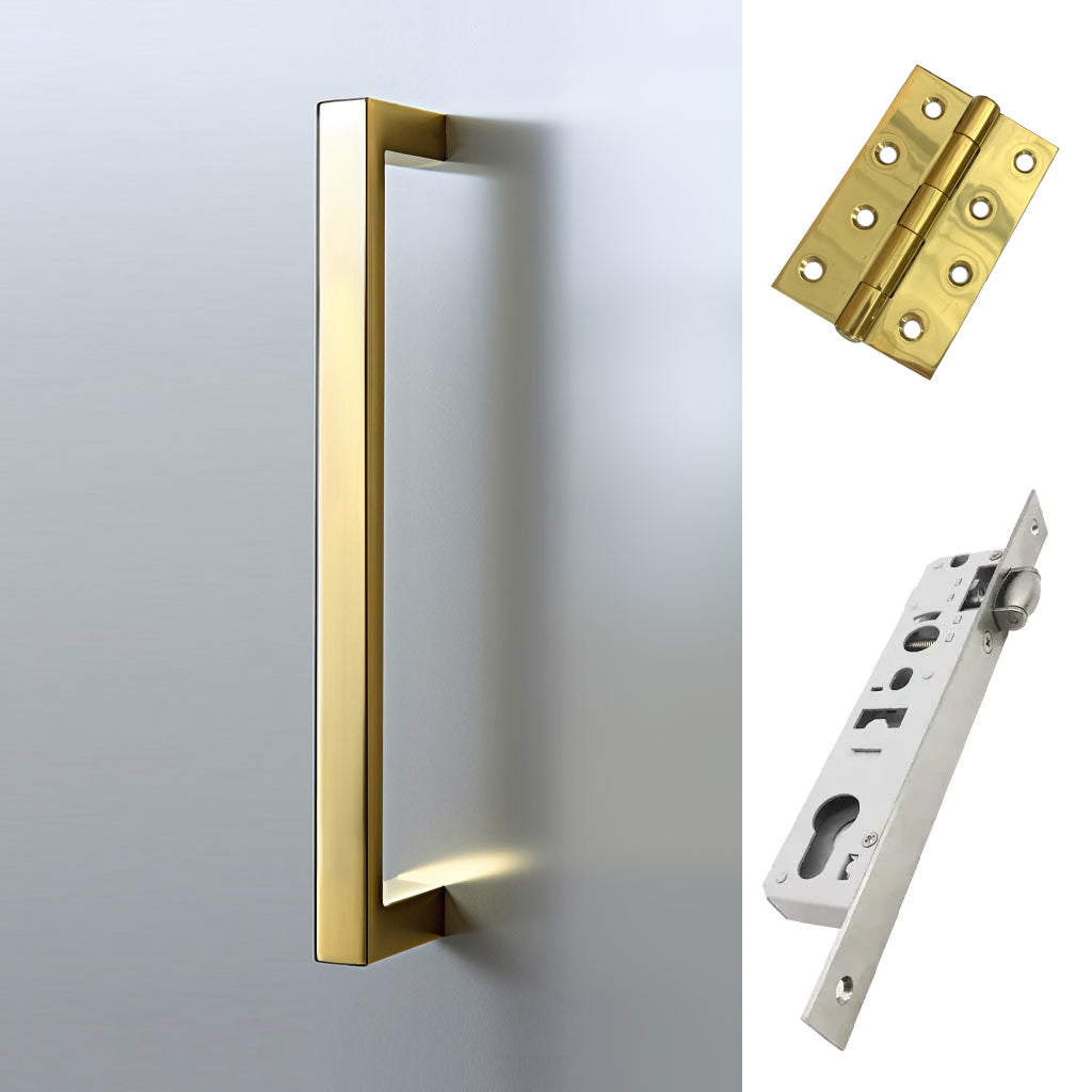 Concord 280mm Back to Back Pull Handle Pack - 3 Square Hinges - Polished Gold Finish