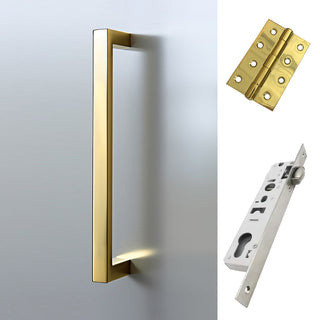 Image: Concord 280mm Back to Back Pull Handle Pack - 3 Square Hinges - Polished Gold Finish