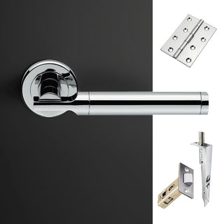 Image: Turin Double Door Lever Handle Pack - 8 Square Hinges - Polished Chrome Finish - Combo Handle and Accessory Pack