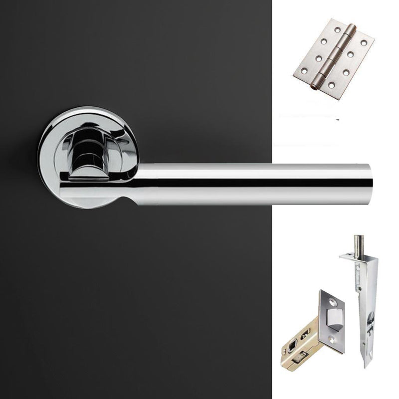 Turin Double Door Lever Handle Pack - 8 Square Hinges - Polished Chrome Finish - Combo Handle and Accessory Pack