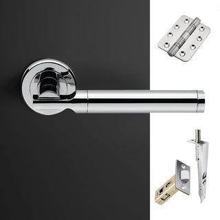 Image: Turin Double Door Lever Handle Pack - 8 Radius Cornered Hinges - Polished Chrome Finish - Combo Handle and Accessory Pack