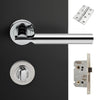Turin Door Lever Bathroom Handle Pack - 3 Square Hinges - Polished Chrome Finish