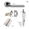 Turin Double Door Lever Handle Pack - 6 Square Hinges - Polished Chrome Finish - Combo Handle and Accessory Pack