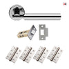 Turin Door Lever Handle Pack - 4 Square Hinges - Polished Chrome Finish