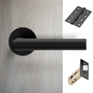 Image: Monroe Door Lever Handle Pack - 3 Square Hinges - Matt Black