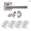 Orlando Door Lever Handle Pack - 4 Square Hinges - Polished Stainless Steel