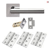 Orlando Door Lever Handle Pack - 3 Square Hinges - Polished Stainless Steel