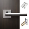 Orlando Door Lever Handle Pack - 4 Square Hinges - Polished Stainless Steel
