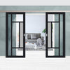 Double Sliding Door & Premium Wall Track - Eco-Urban® Portobello 5 Pane Doors DD6438G Clear Glass(1 FROSTED PANE) - 6 Colour Options