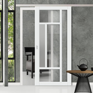 Image: Single Sliding Door & Premium Wall Track - Eco-Urban® Portobello 5 Pane Door DD6438G Clear Glass(1 FROSTED PANE) - 6 Colour Options
