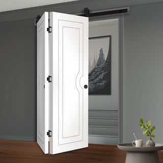 Image: SpaceEasi Top Mounted Black Folding Track & Double Door - Potenza White Flush Door - Prefinished