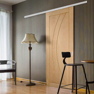 Image: Premium Single Sliding Door & Wall Track - Salerno Oak Flush Door - Prefinished