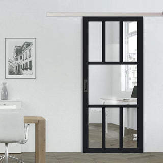 Image: Single Sliding Door & Premium Wall Track - Eco-Urban® Queensland 7 Pane Door DD6424G Clear Glass - 6 Colour Options