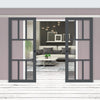 Double Sliding Door & Premium Wall Track - Eco-Urban® Queensland 7 Pane Doors DD6424G Clear Glass - 6 Colour Options