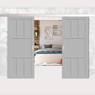 Image: Double Sliding Door & Premium Wall Track - Eco-Urban® Queensland 7 Panel Doors DD6424 - 6 Colour Options