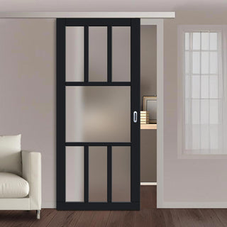 Image: Single Sliding Door & Premium Wall Track - Eco-Urban® Queensland 7 Pane Door DD6424SG Frosted Glass - 6 Colour Options