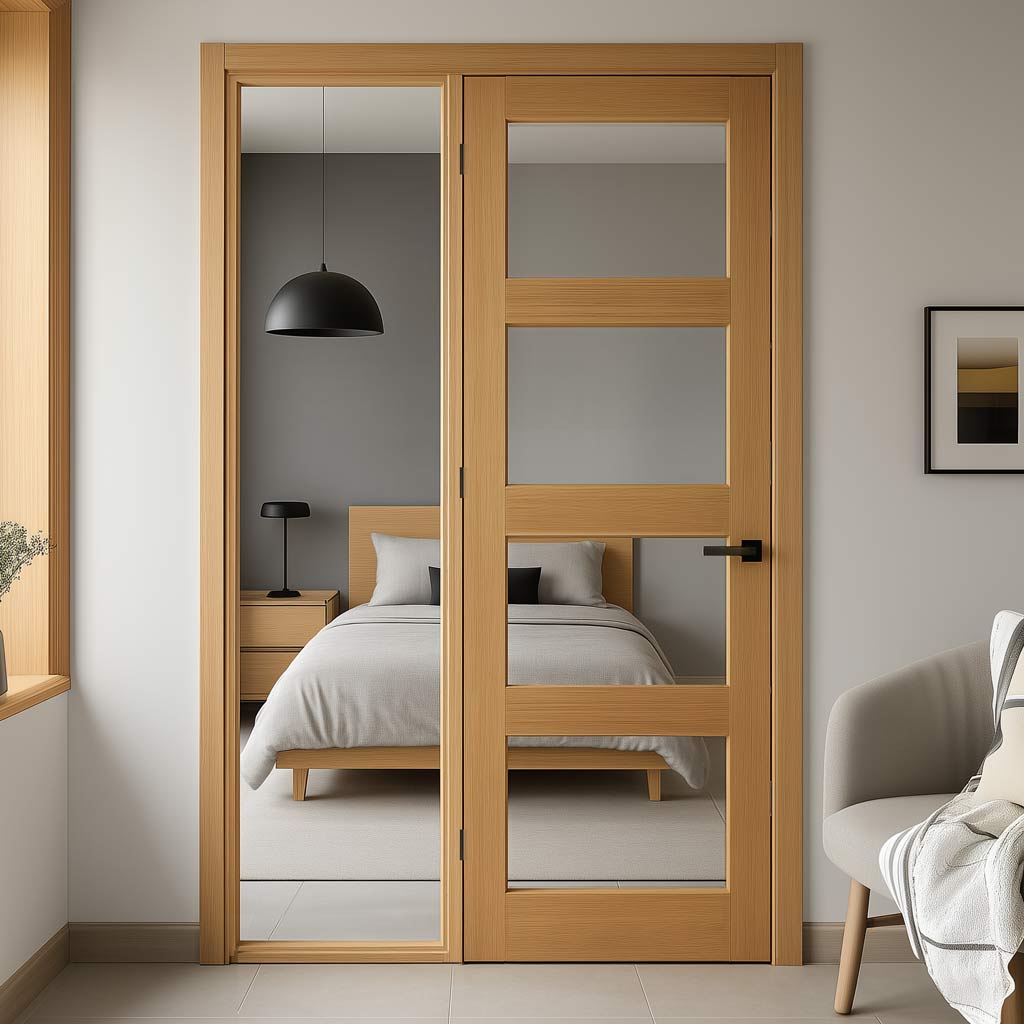 Oak Room Divider - Coventry Shaker Glazed Unfinished Door with Full Glass Side - 2018mm High - Multiple Widths